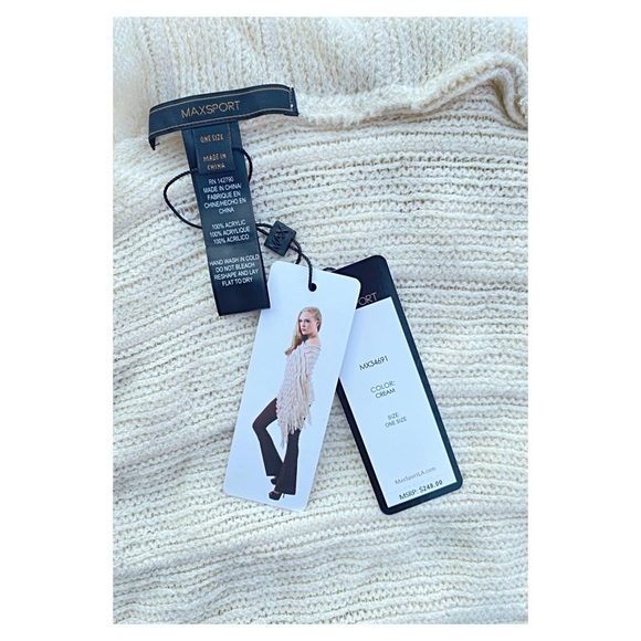 MAX SPORT RIPPLE FRINGE SWEATER-PONCHO BOHO STYLE - Picture 7 of 9